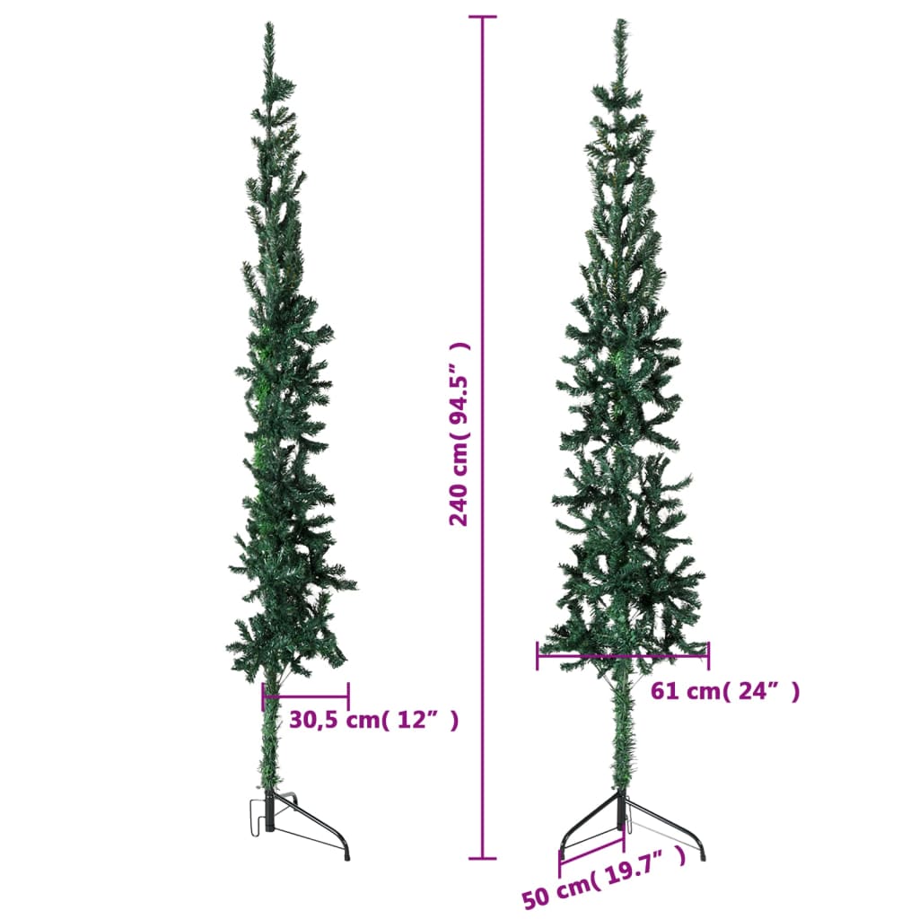 Jumătate brad de Crăciun subțire cu suport, verde, 240 cm