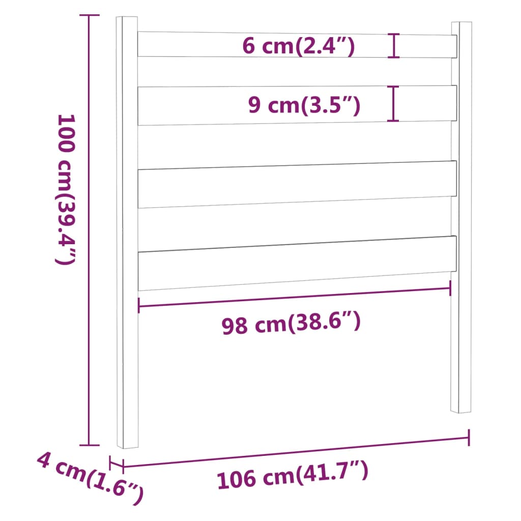 Tăblie de pat, alb, 106x4x100 cm, lemn masiv de pin