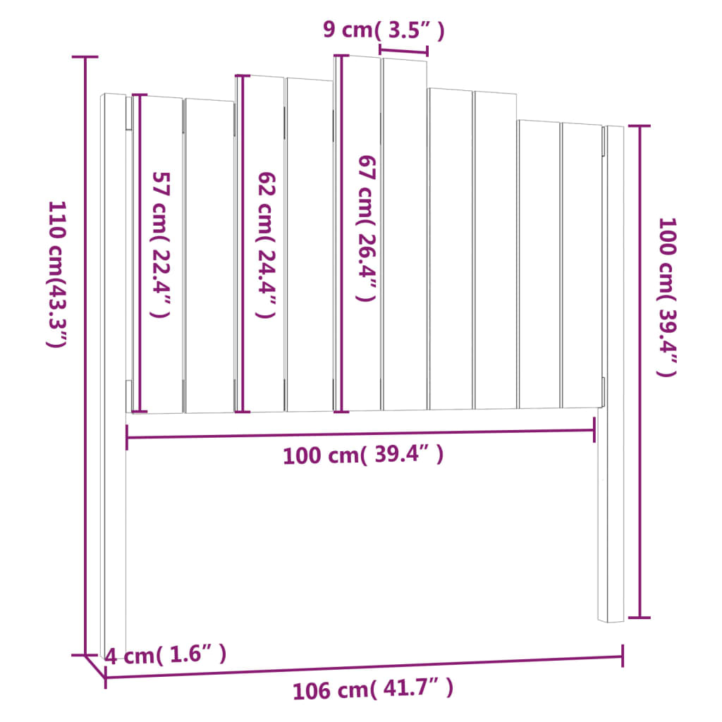 Tăblie de pat, alb, 106x4x110 cm, lemn masiv de pin