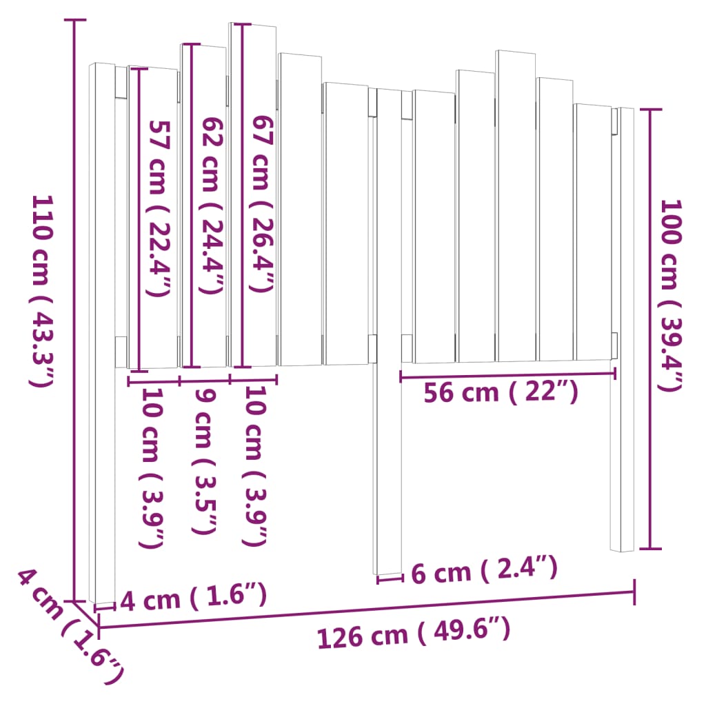 Tăblie de pat, gri, 126x4x110 cm, lemn masiv de pin