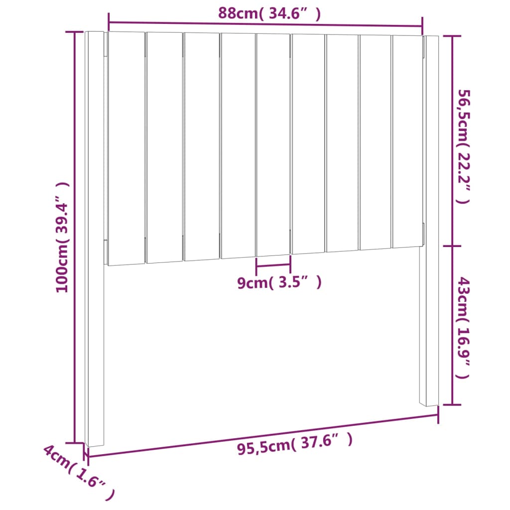 Tăblie de pat gri 95,5x4x100 cm Lemn masiv de pin