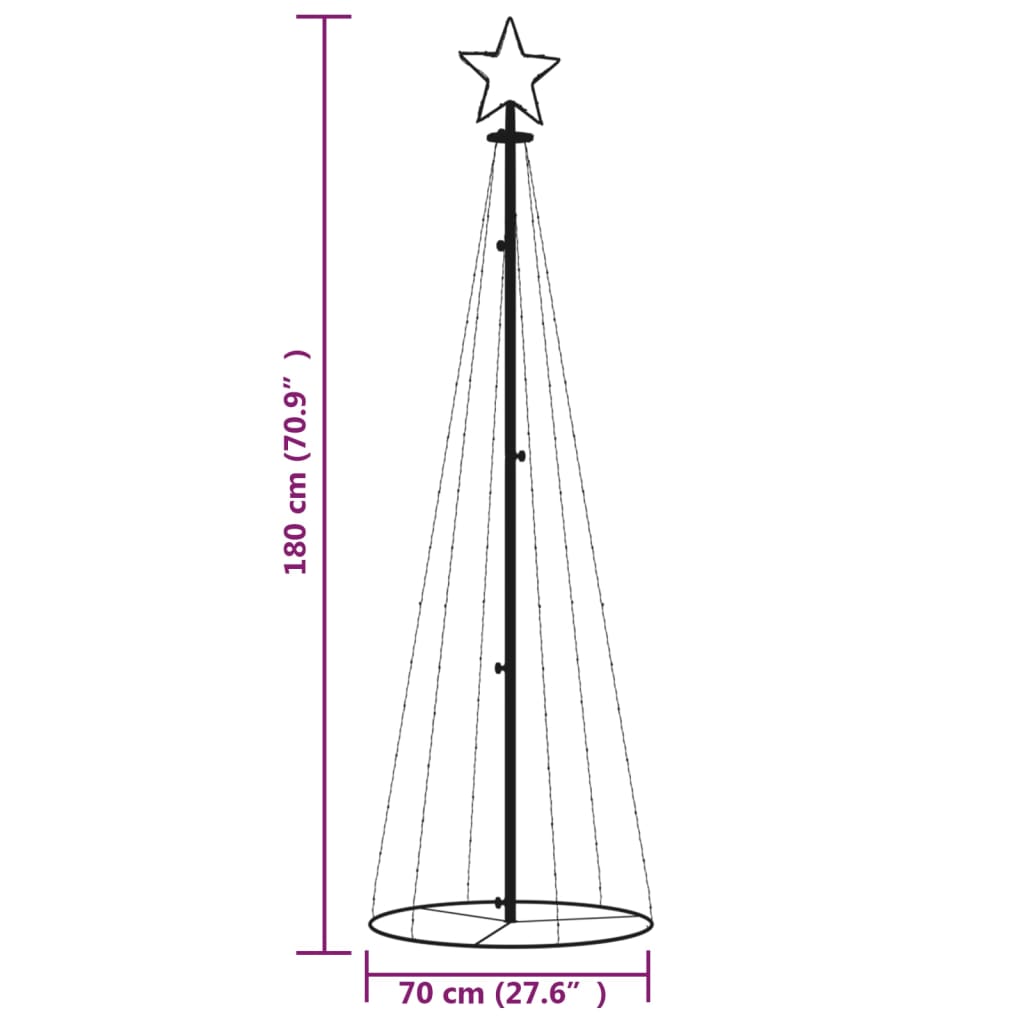 Brad de Crăciun conic, 108 LED-uri, alb cald, 70x180 cm