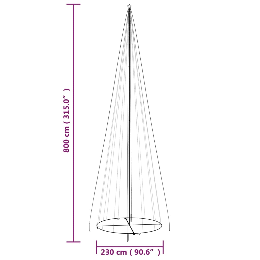 Brad de Crăciun conic, 1134 LED-uri, alb cald, 230x800 cm