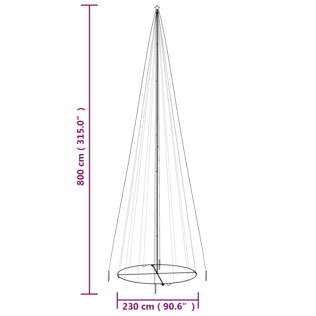 Brad de Crăciun conic, 1134 LED-uri, multicolor, 230x800 cm