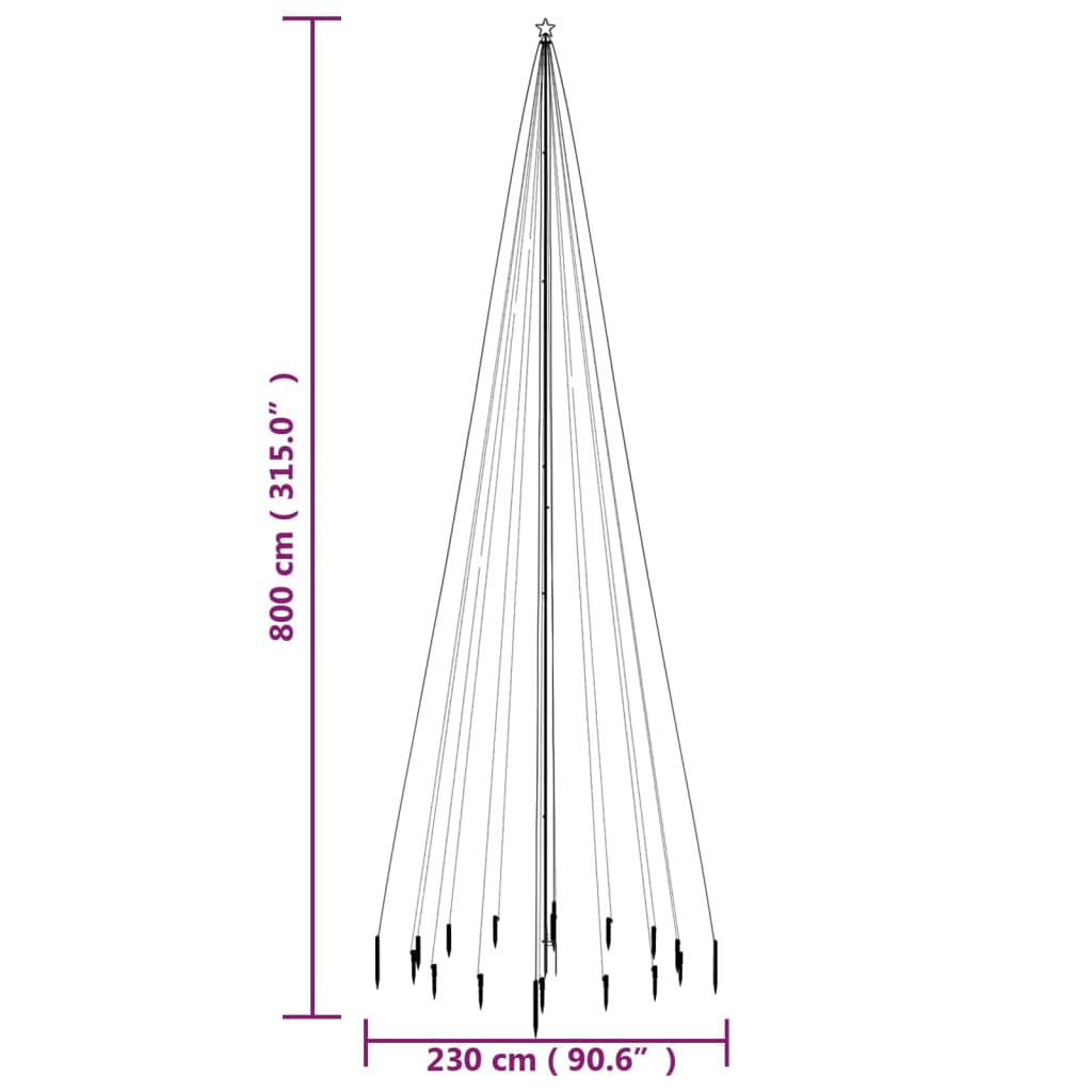 Brad de Crăciun cu țăruș, 1134 LED-uri, multicolor, 800 cm