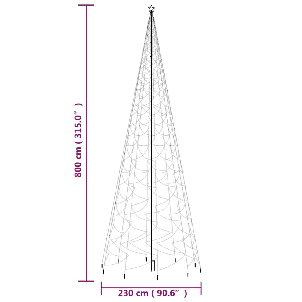 Brad de Crăciun cu țăruș, 3000 LED-uri, albastru, 800 cm