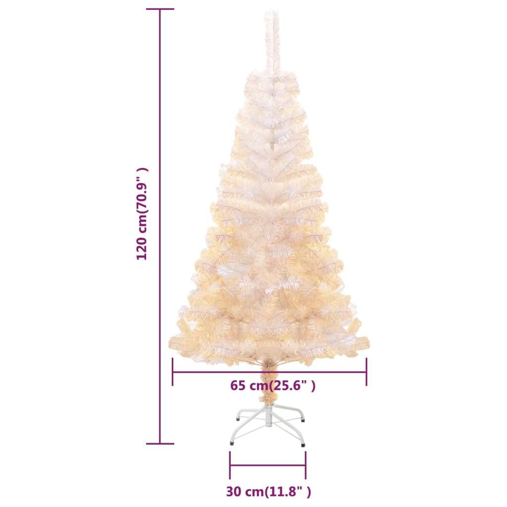 Brad de Crăciun artificial cu vârfuri irizate, alb, 120 cm, PVC