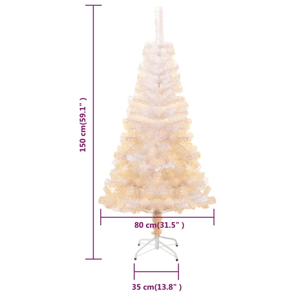 Brad de Crăciun artificial cu vârfuri irizate, alb, 150 cm, PVC