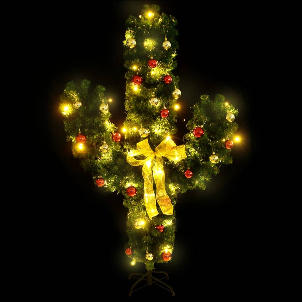 Cactus de Crăciun cu suport și LED, verde, 180 cm, PVC