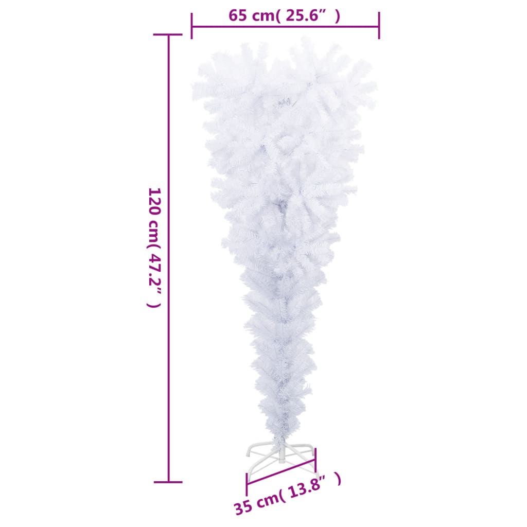 Brad de Crăciun artificial inversat, cu suport, alb, 120 cm