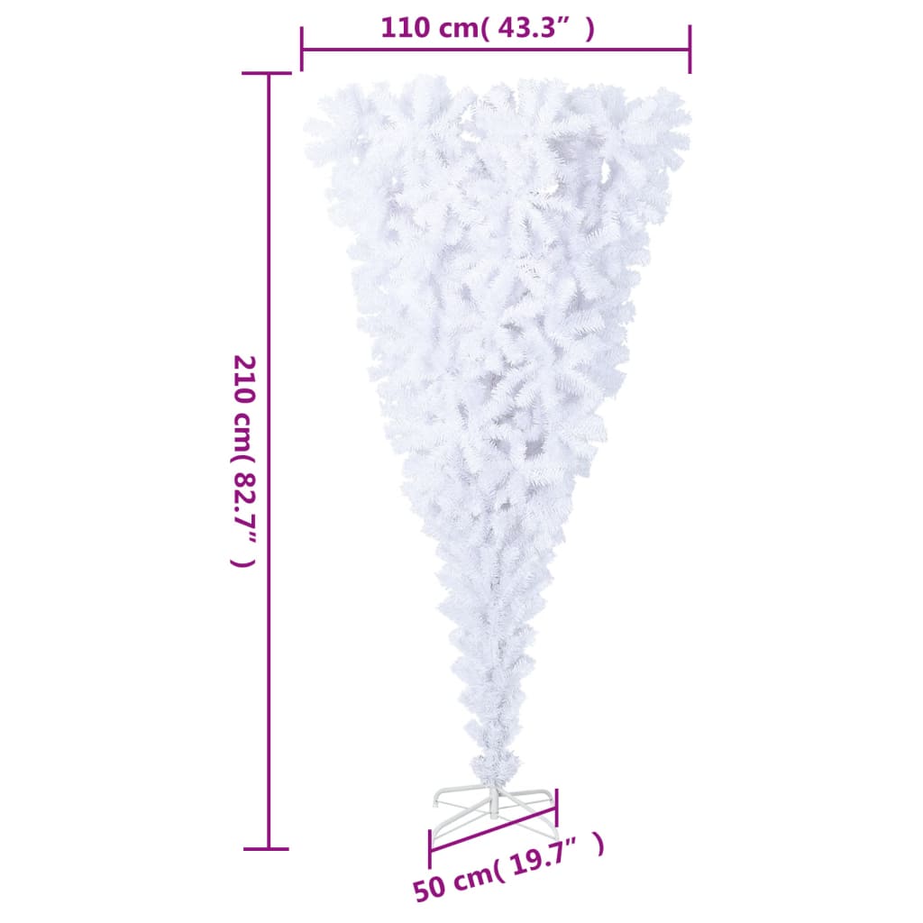 Brad de Crăciun artificial inversat, cu suport, alb, 210 cm