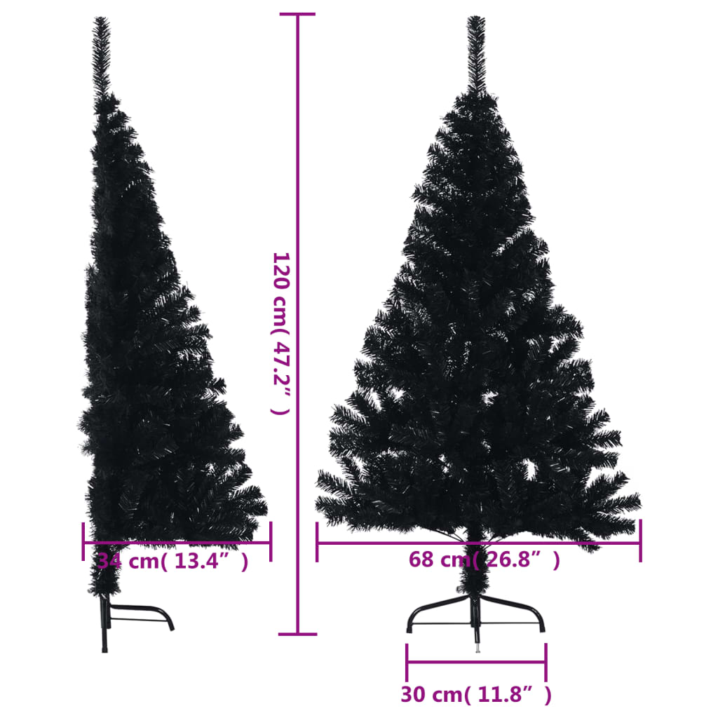 Jumătate brad de Crăciun artificial cu suport, negru 120 cm PVC