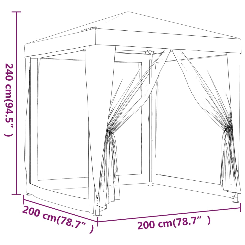 Cort de petrecere cu 4 pereți din plasă, albastru, 2x2 m, HDPE