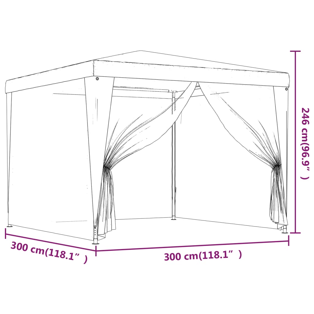 Cort de petrecere cu 4 pereți din plasă, albastru, 3x3 m, HDPE