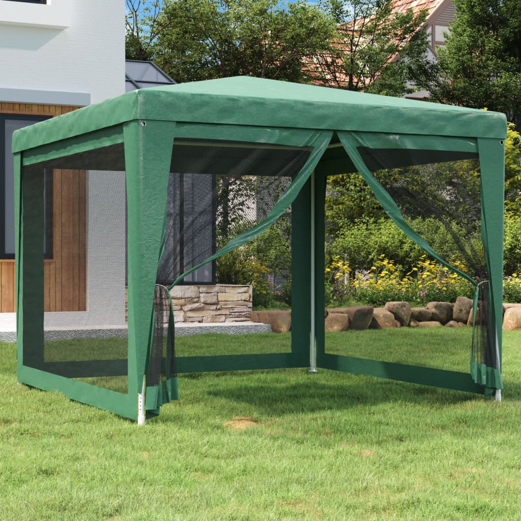 Cort de petrecere cu 4 pereți din plasă, verde, 3x3 m, HDPE