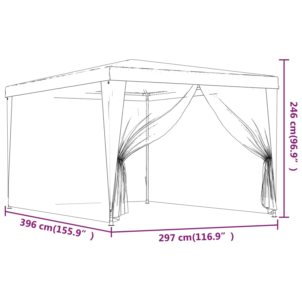 Cort de petrecere cu 4 pereți din plasă, albastru, 3x4 m, HDPE