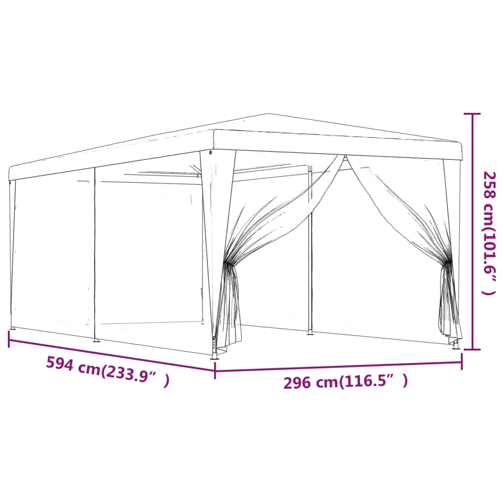 Cort de petrecere cu 6 pereți din plasă, verde, 3x6 m, HDPE