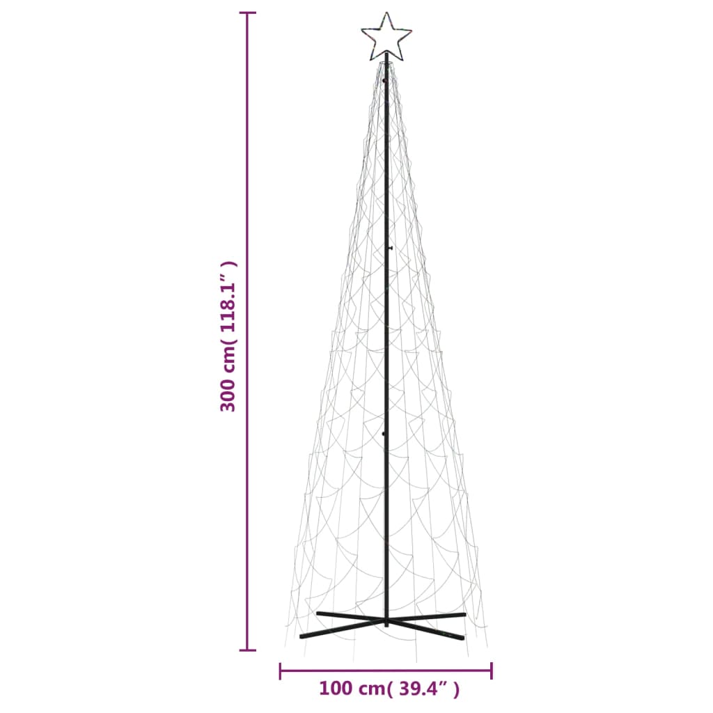 Brad de Crăciun conic, 500 LED-uri, multicolor, 100x300 cm