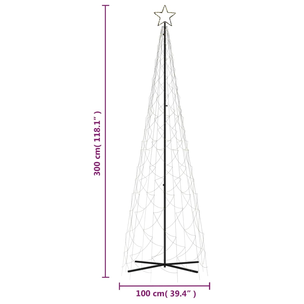 Brad de Crăciun conic, 500 LED-uri, alb cald, 100x300 cm