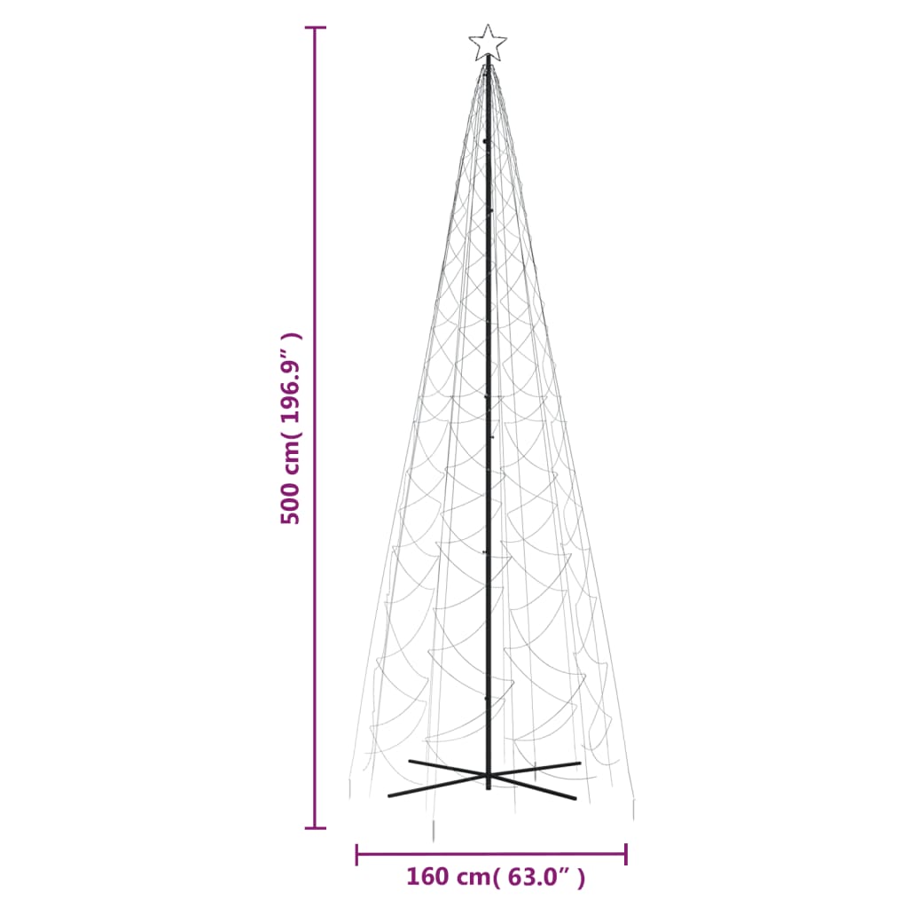 Brad de Crăciun conic, 1400 LED-uri, alb rece, 160x500 cm