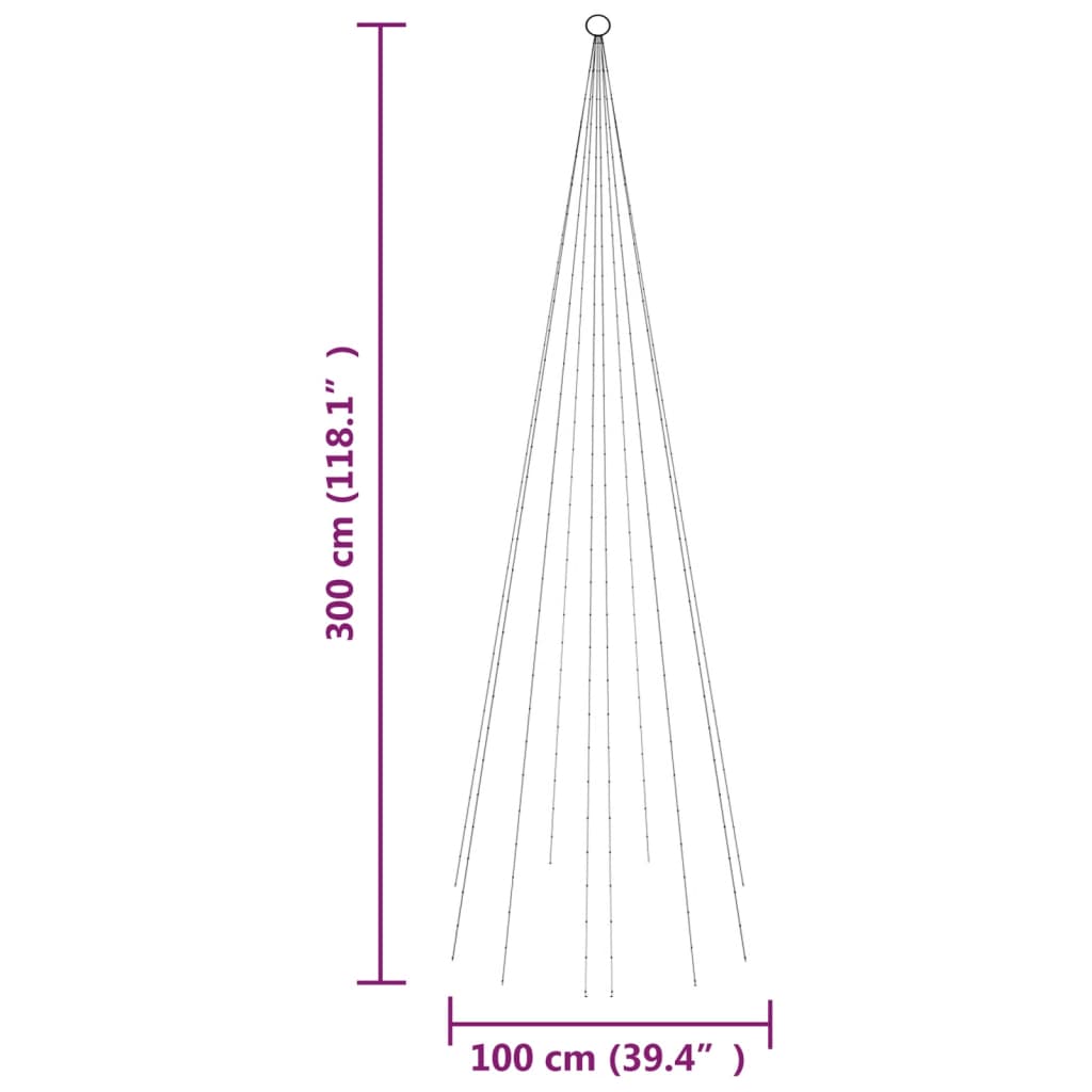 Brad de Crăciun pe catarg, 310 LED-uri, multicolor, 300 cm