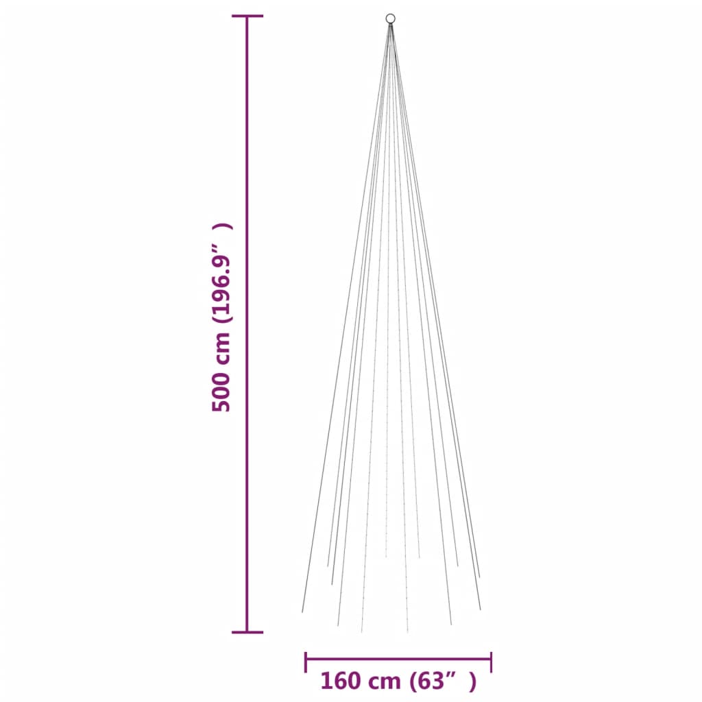 Brad de Crăciun pe catarg, 732 LED-uri, multicolor, 500 cm