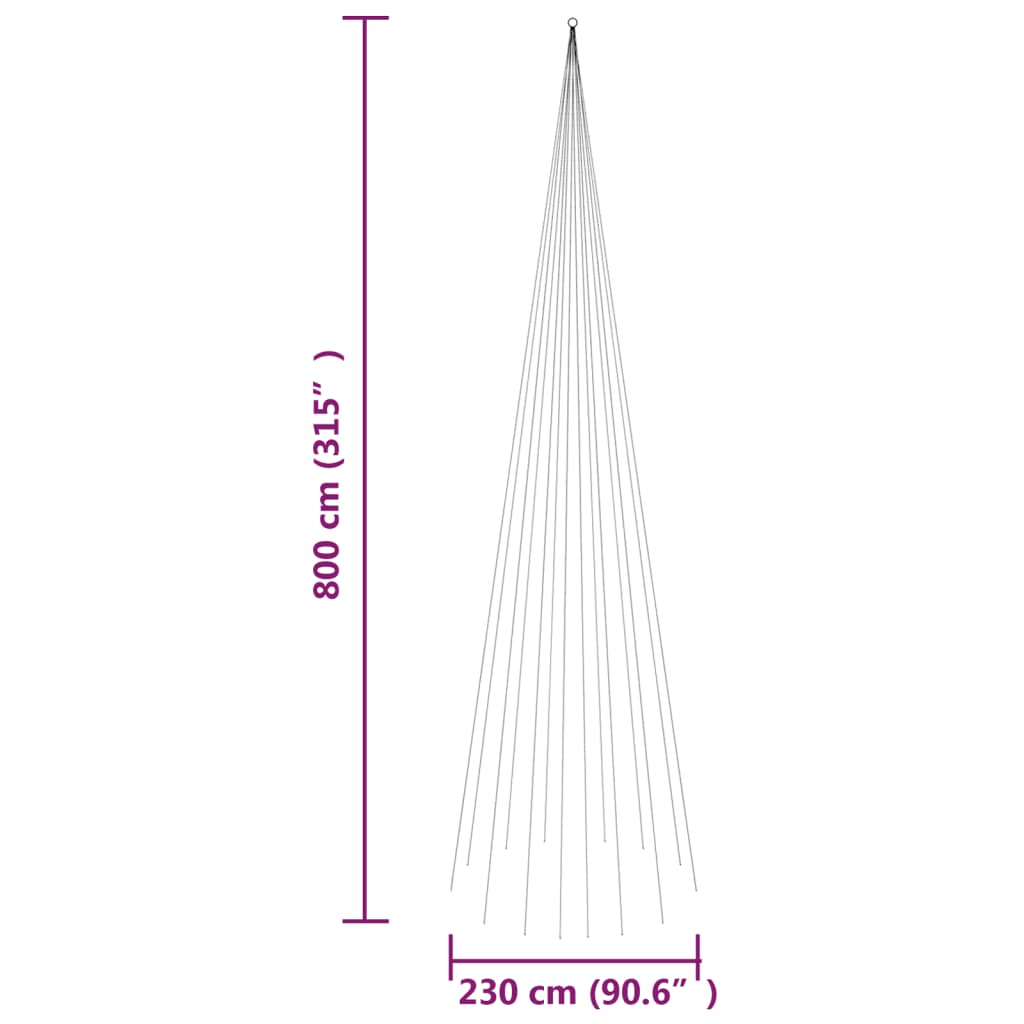 Brad de Crăciun pe catarg, 1134 LED-uri, alb rece, 800 cm