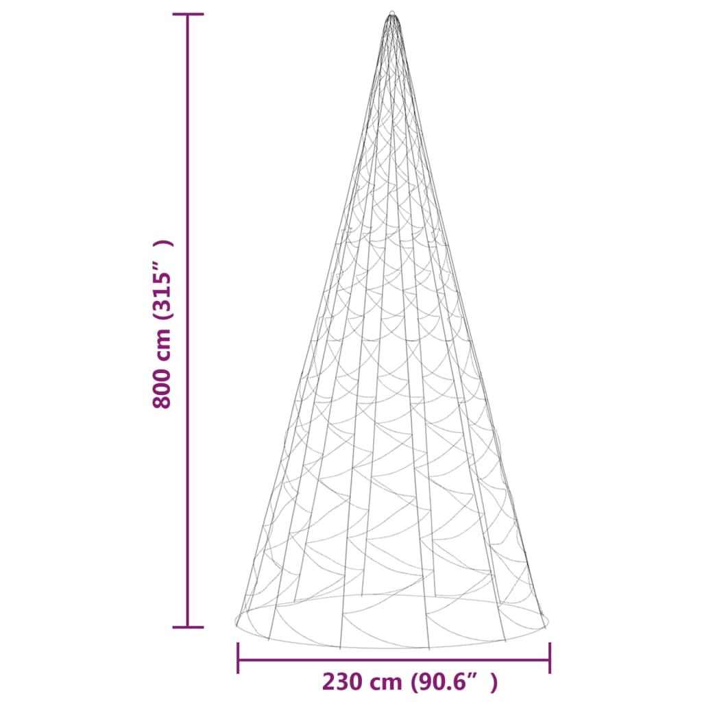 Brad de Crăciun pe catarg, 3000 LED-uri, albastru, 800 cm