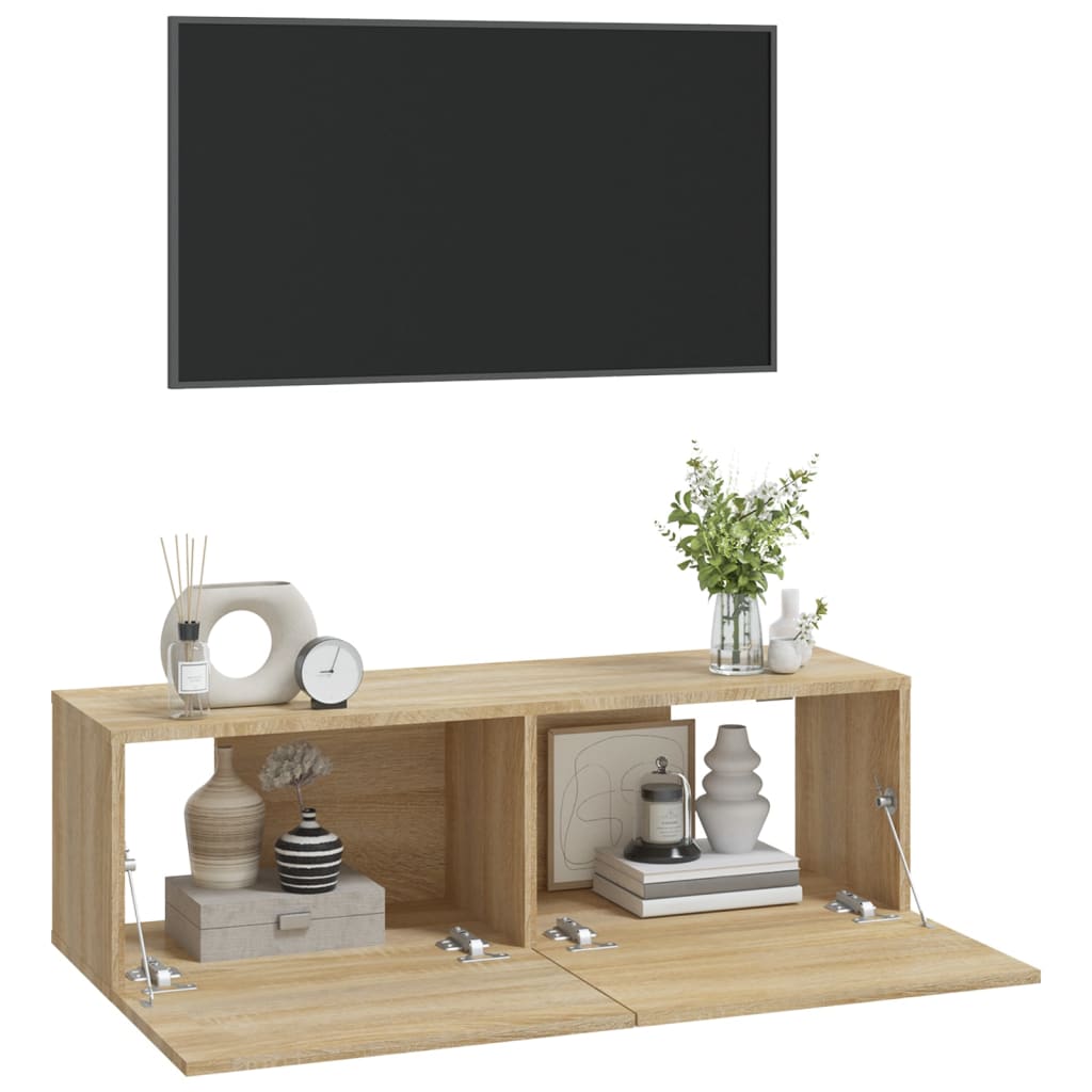 Dulapuri TV de perete 2 buc. stejar 100x30x30 cm lemn compozit