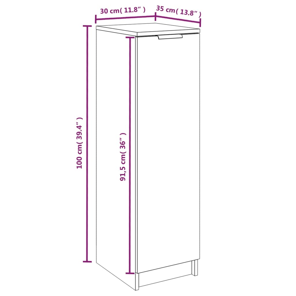 Pantofar, alb extralucios, 30x35x100 cm, lemn compozit