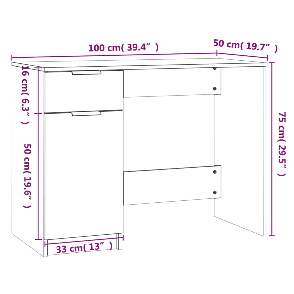 Birou, negru, 100x50x75 cm, lemn prelucrat