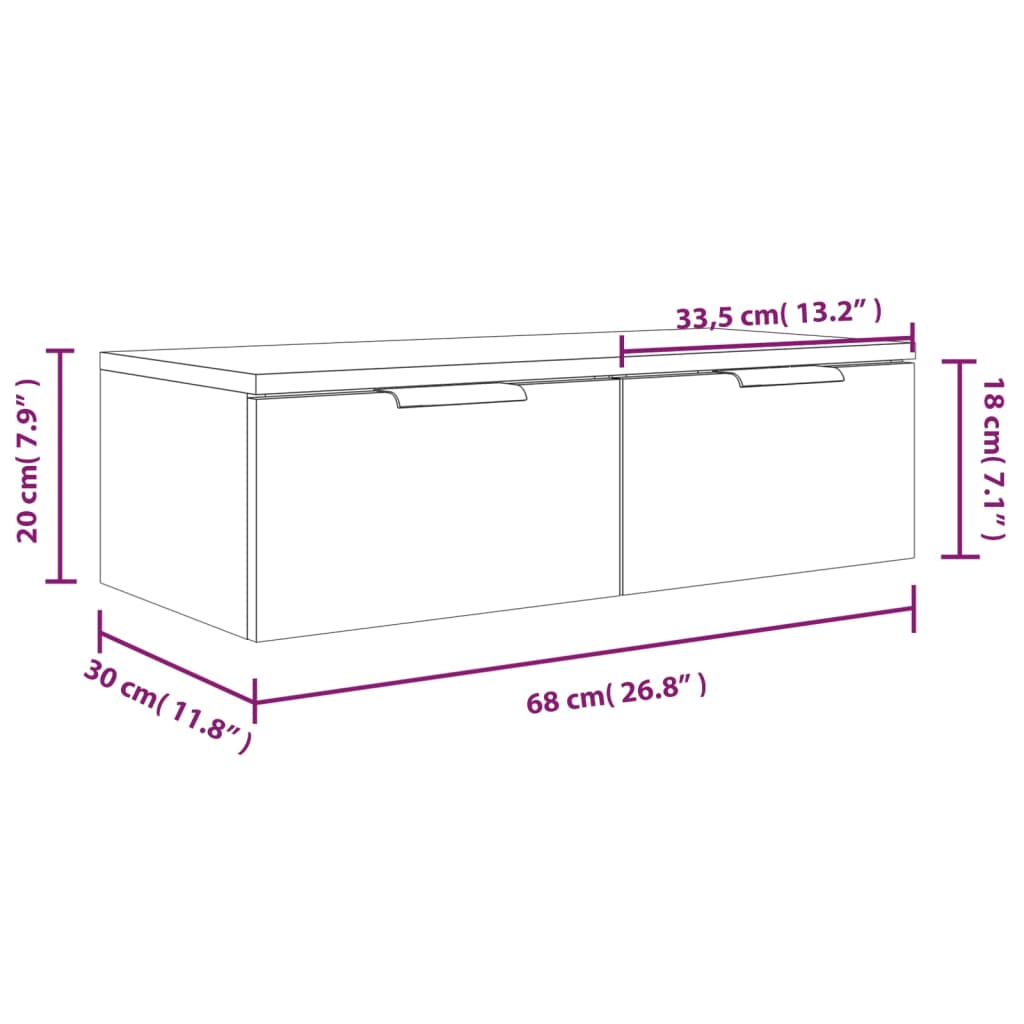 Comodă TV de perete, stejar maro, 68x30x20 cm, lemn prelucrat