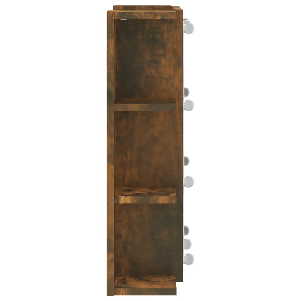 Dulap cu oglindă și LED, stejar fumuriu, 70x16,5x60 cm