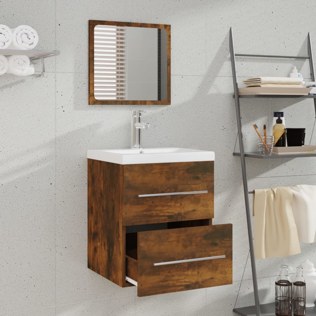 Bathroom cabinet with mirror, smoky oak, 41x38.5x48 cm