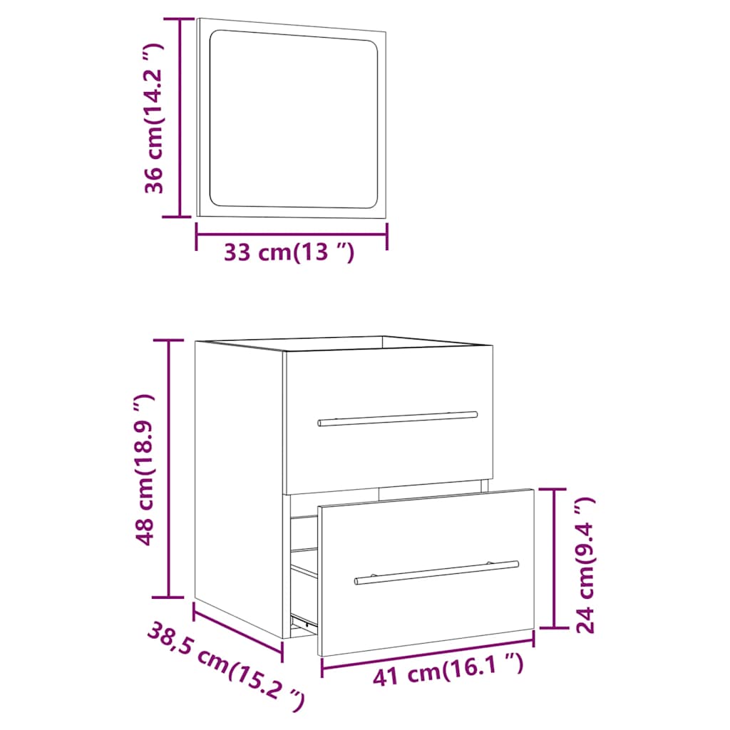 Bathroom cabinet with mirror, smoky oak, 41x38.5x48 cm
