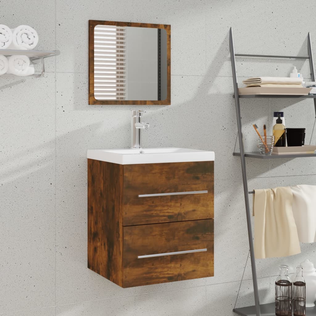 Bathroom cabinet with mirror, smoky oak, 41x38.5x48 cm