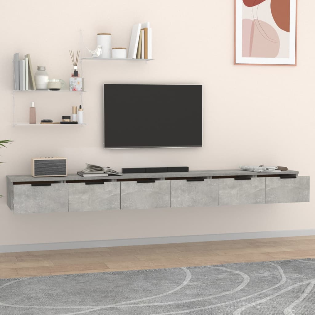 Dulapuri perete, 2 buc., gri beton 102x30x20 cm, lemn prelucrat