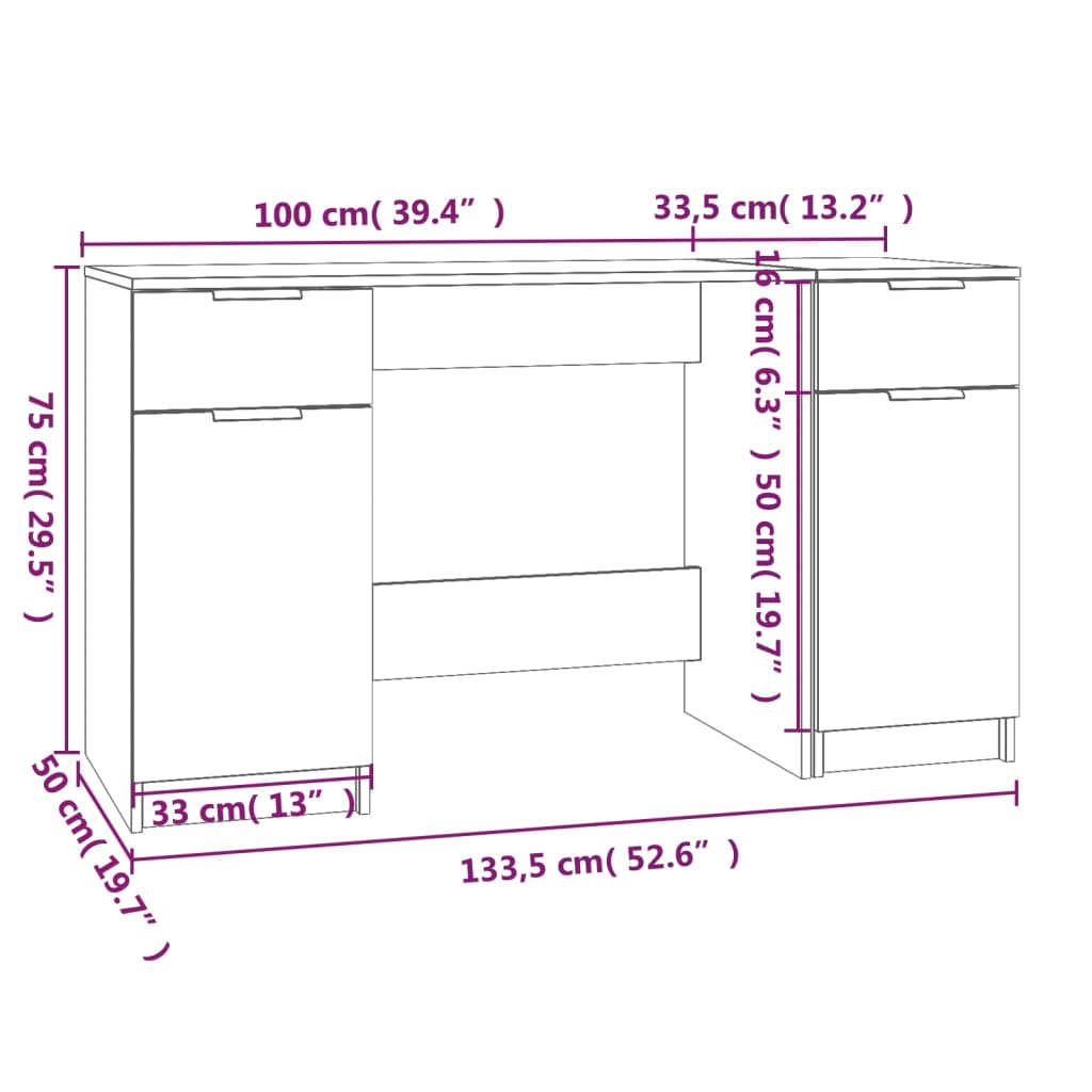 Birou cu dulap lateral, Negru, lemn prelucrat