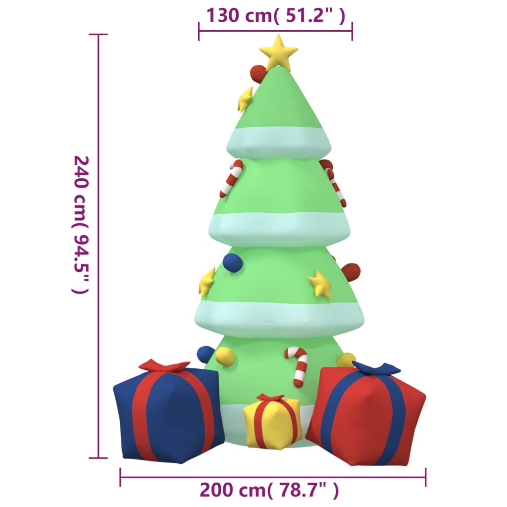 Brad de Crăciun gonflabil cu LED-uri, 240 cm