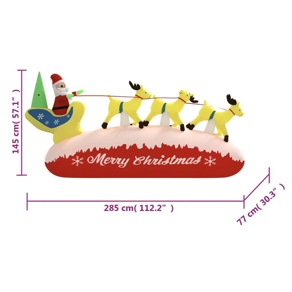 Decorațiune gonflabilă cu Moș Crăciun și reni, LED-uri, 145 cm