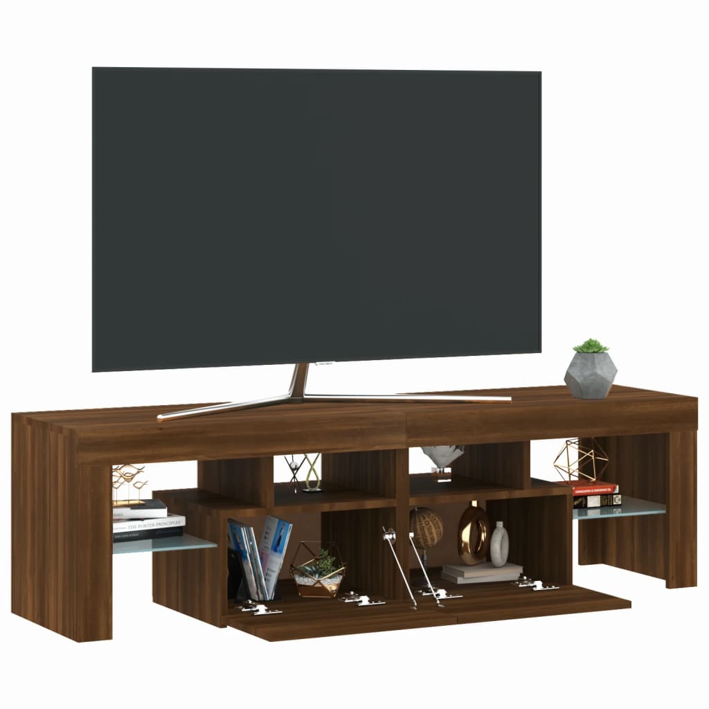 Comodă TV cu lumini LED, stejar maro, 140x36,5x40 cm