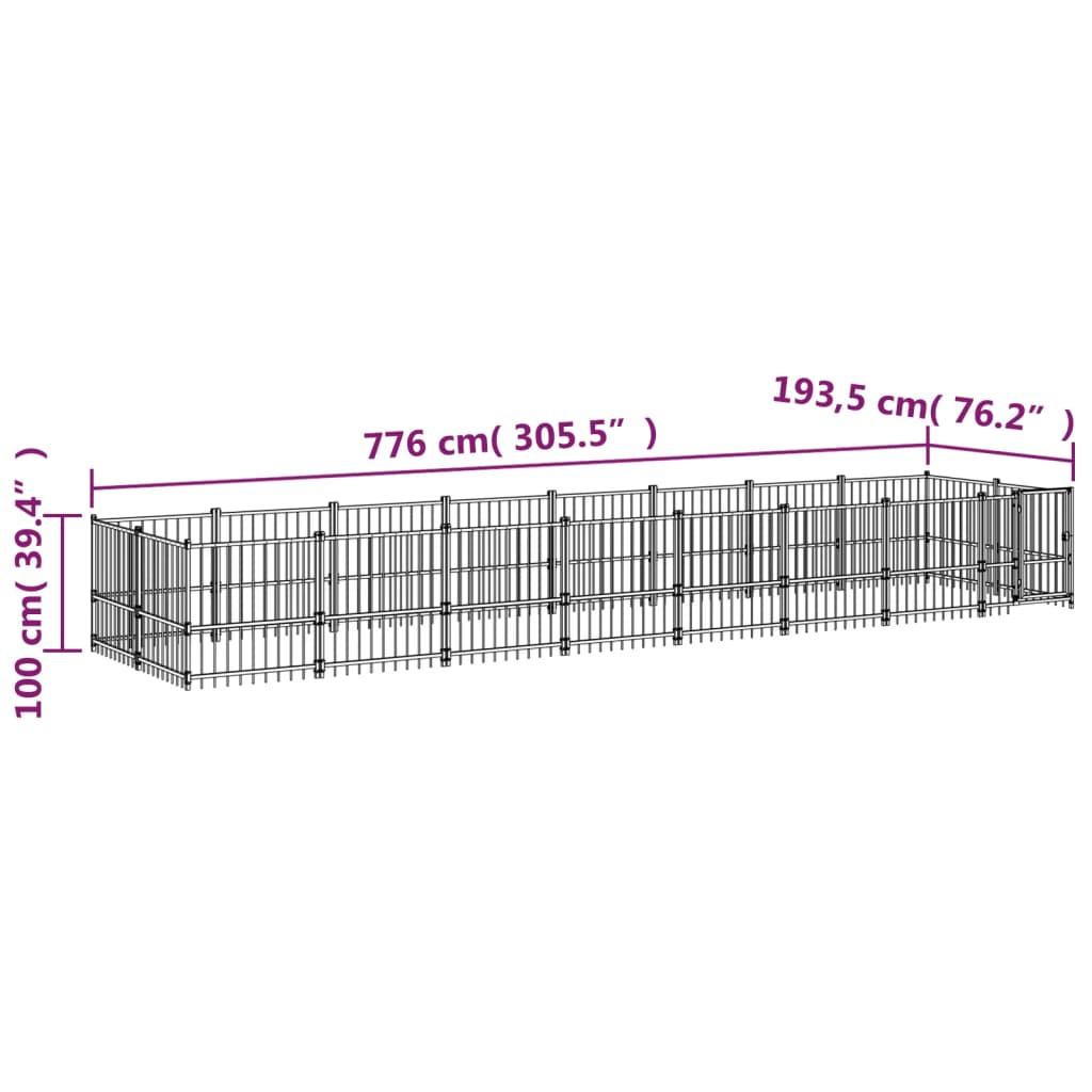 Padoc pentru câini de exterior, 15,02 m², oțel