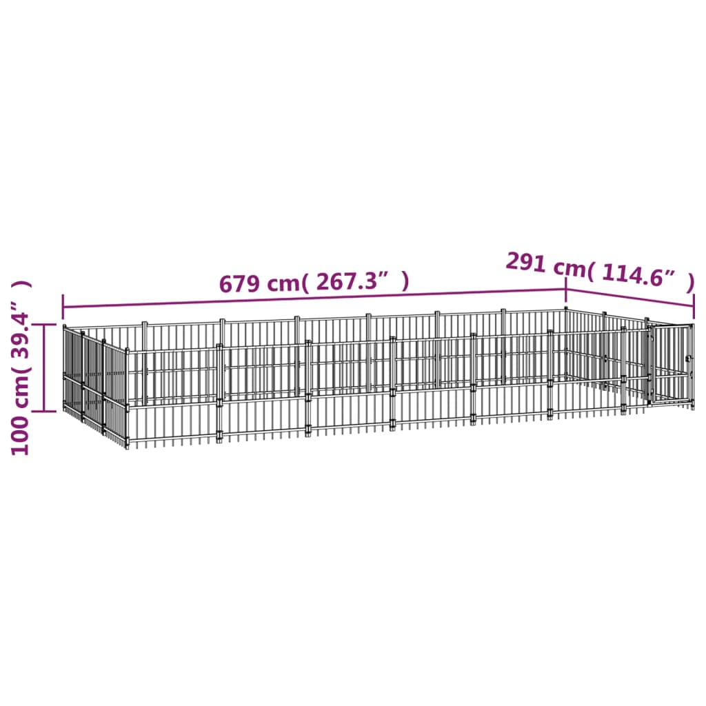 Padoc pentru câini de exterior, 19,76 m², oțel