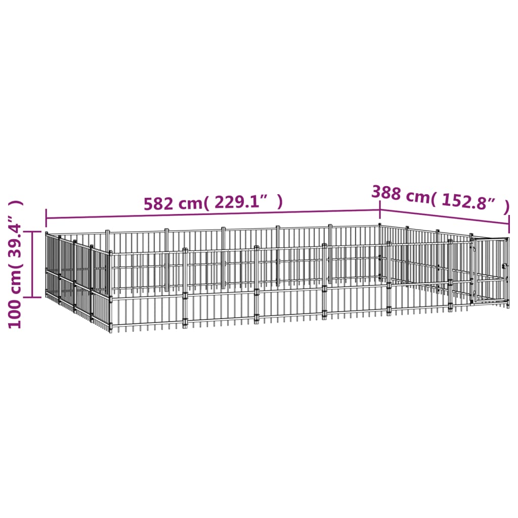 Padoc pentru câini de exterior, 22,58 m², oțel