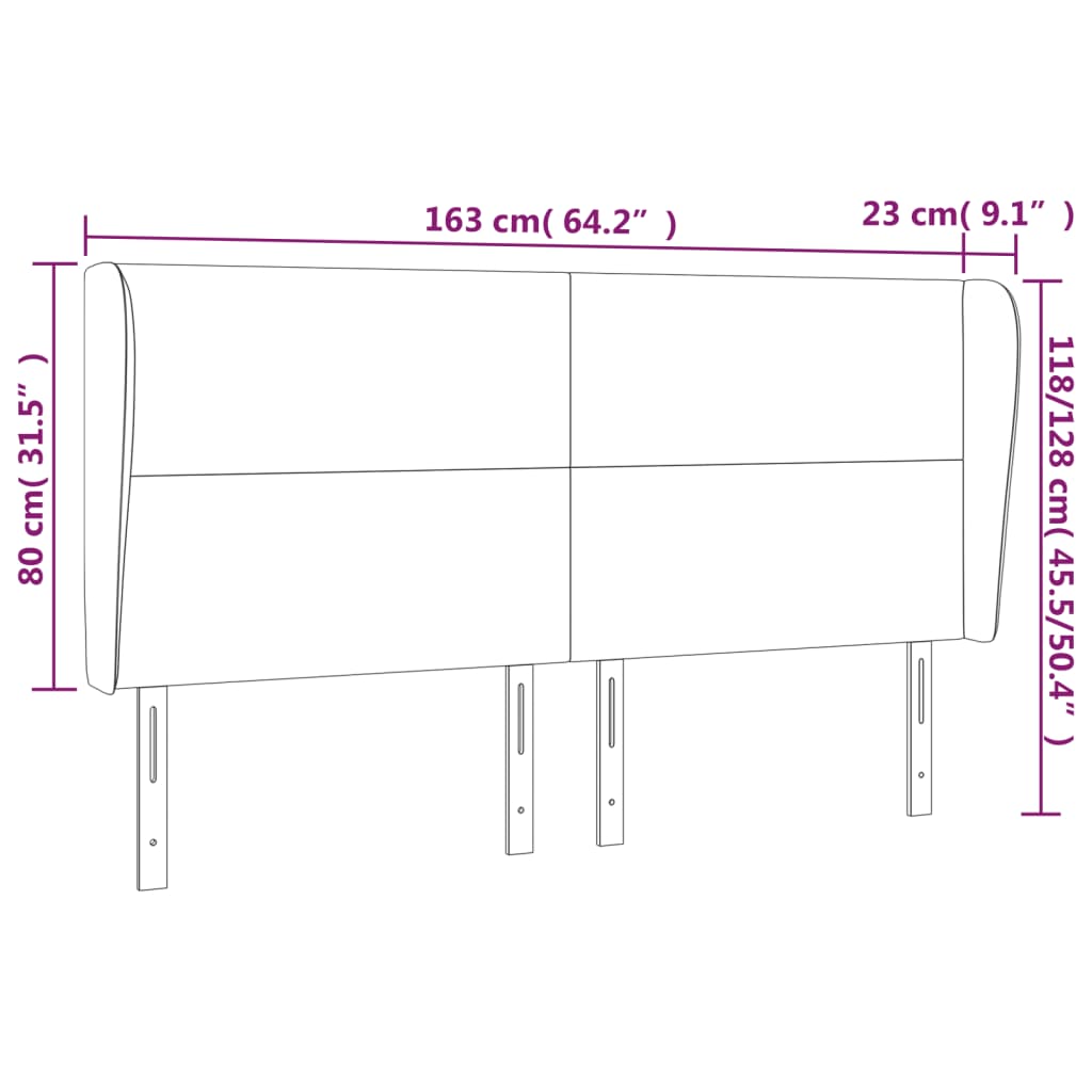 Tăblie de pat cu aripioare gri deschis 163x23x118/128 cm textil