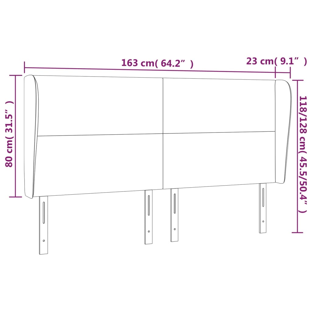 Tăblie de pat cu aripioare, roz, 163x23x118/128 cm, catifea