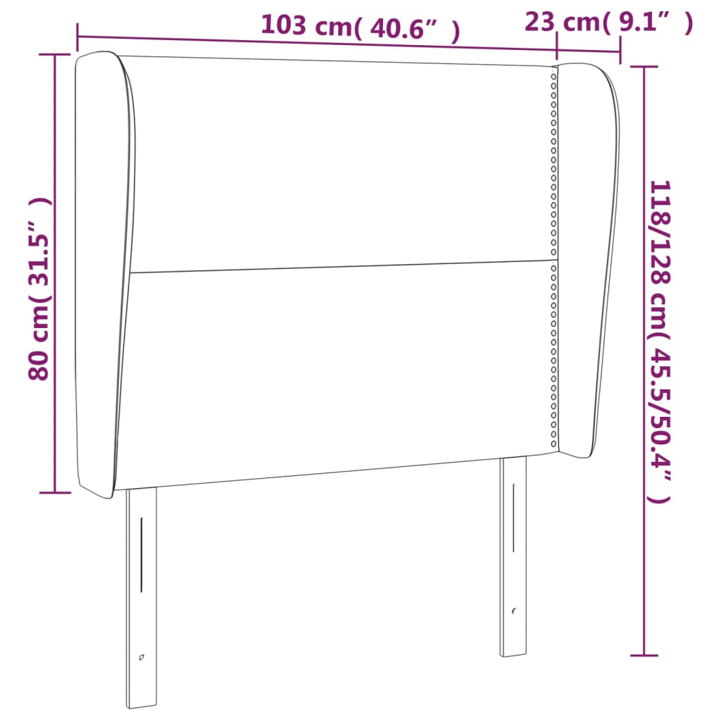 Tăblie de pat cu aripioare gri deschis 103x23x118/128 cm textil