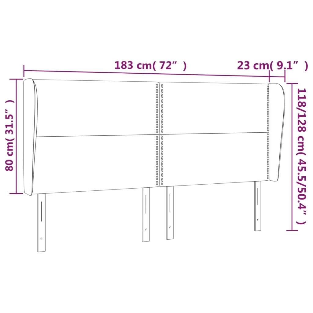 Tăblie de pat cu aripioare gri închis 183x23x118/128 cm catifea