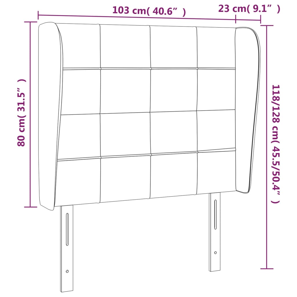 Tăblie de pat cu aripioare gri închis 103x23x118/128 cm textil