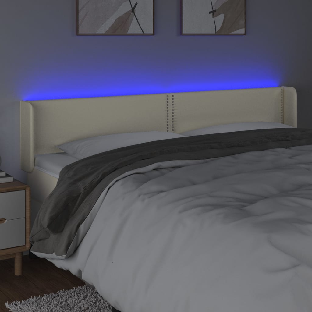 Tăblie de pat cu LED, crem, 163x16x78/88 cm, piele ecologică